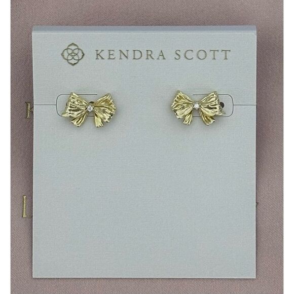 Kendra Scott x LoveShackFancy Gold Bow White CZ Stud Earrings - Picture 2 of 5